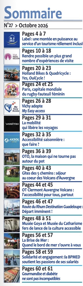 Sommaire du n°27 du magazine du Tourisme Accessible d'ATH